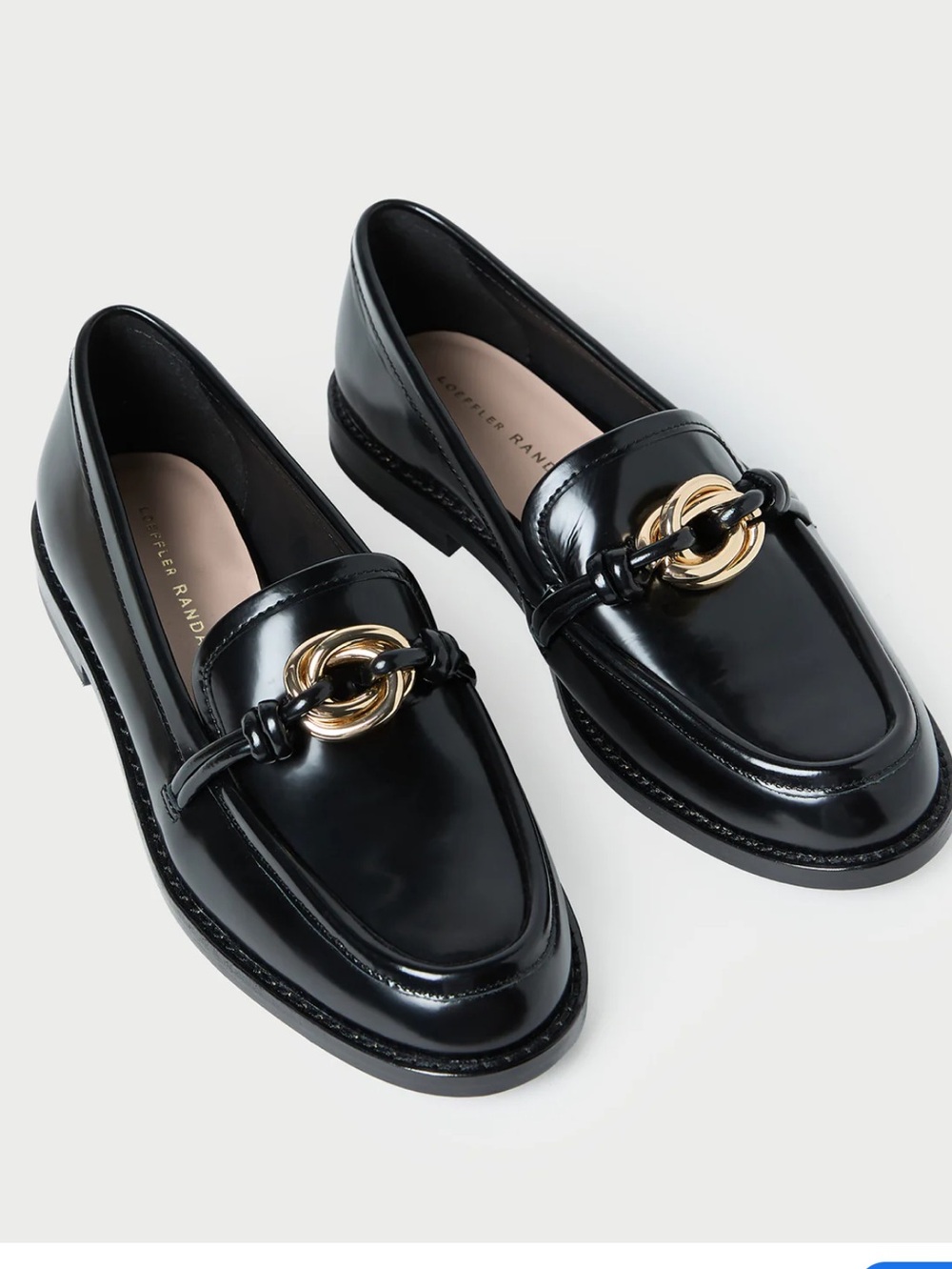 Stellah Black Patent Leather Loafers with Gold Ring Accent